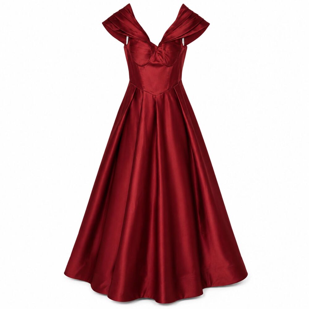 JJ's House Dress Women Size 6 Burgundy Off Shoulder Formal Evening Prom Gown NWT